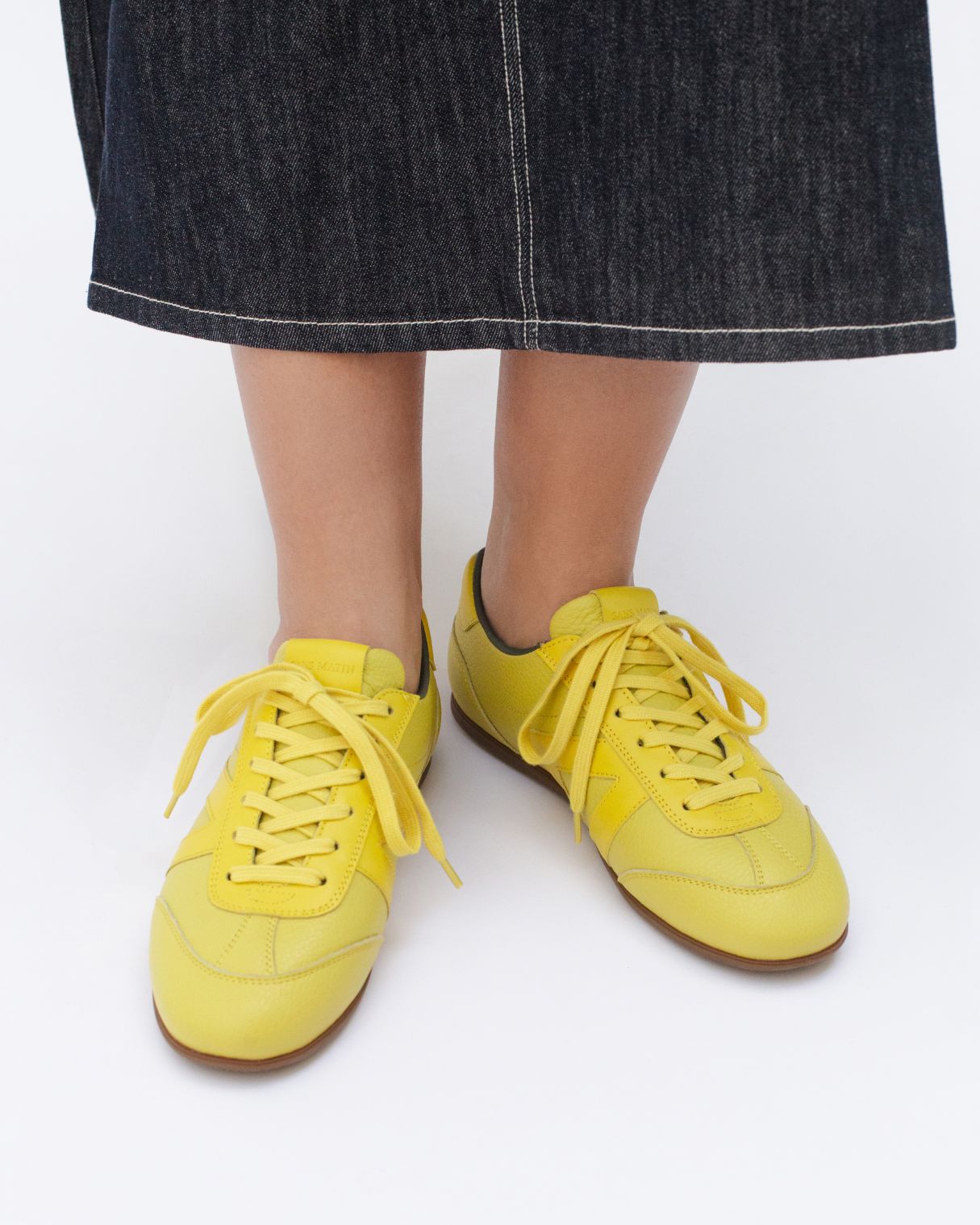 Iris Low Top Trainers - Lemon Yellow Pebbled Leather