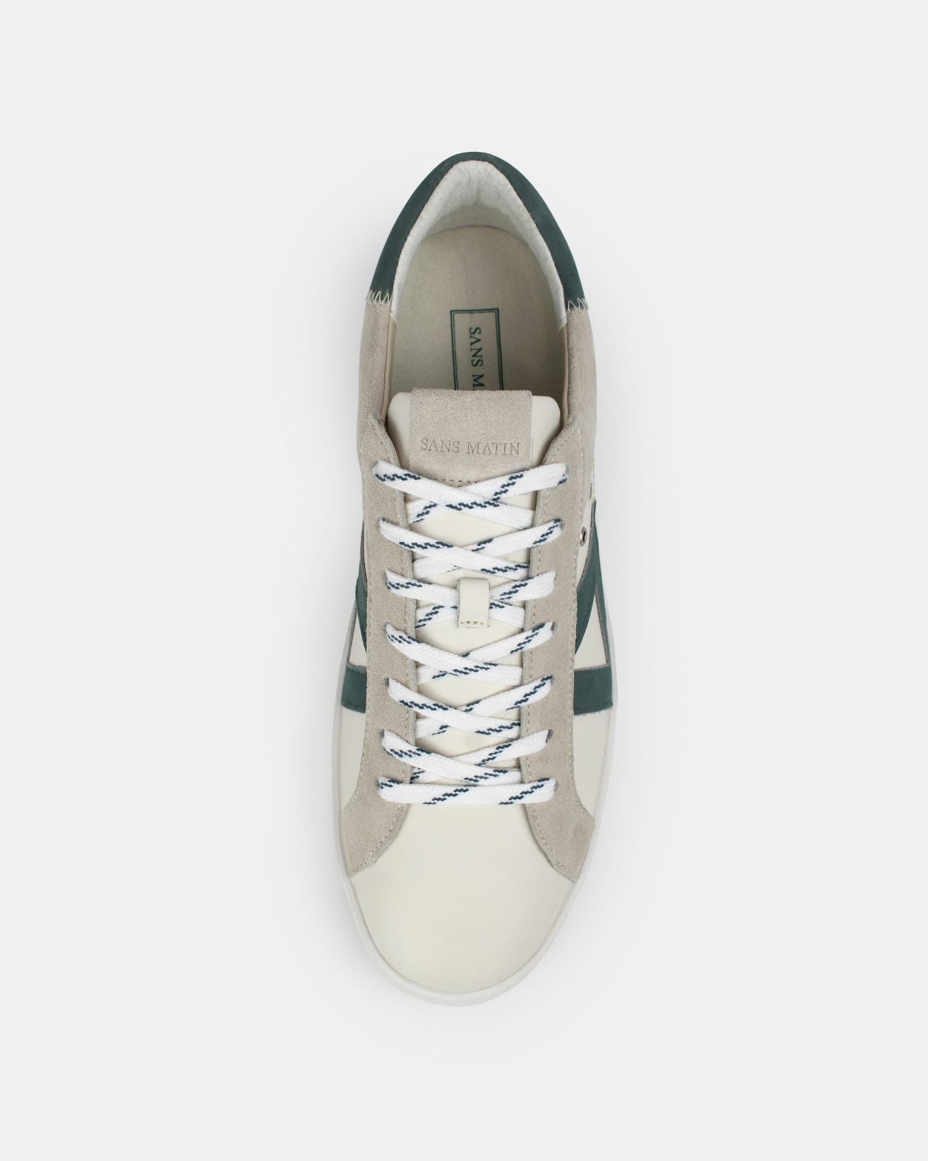 Nyx 01 Low Top Trainers - Pale Taupe Suede & Teal Green Nubuck Leather