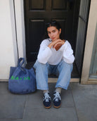 Hera Low Top Trainers - Navy Blue Leather, Suede & Sky Blue Nubuck Leather