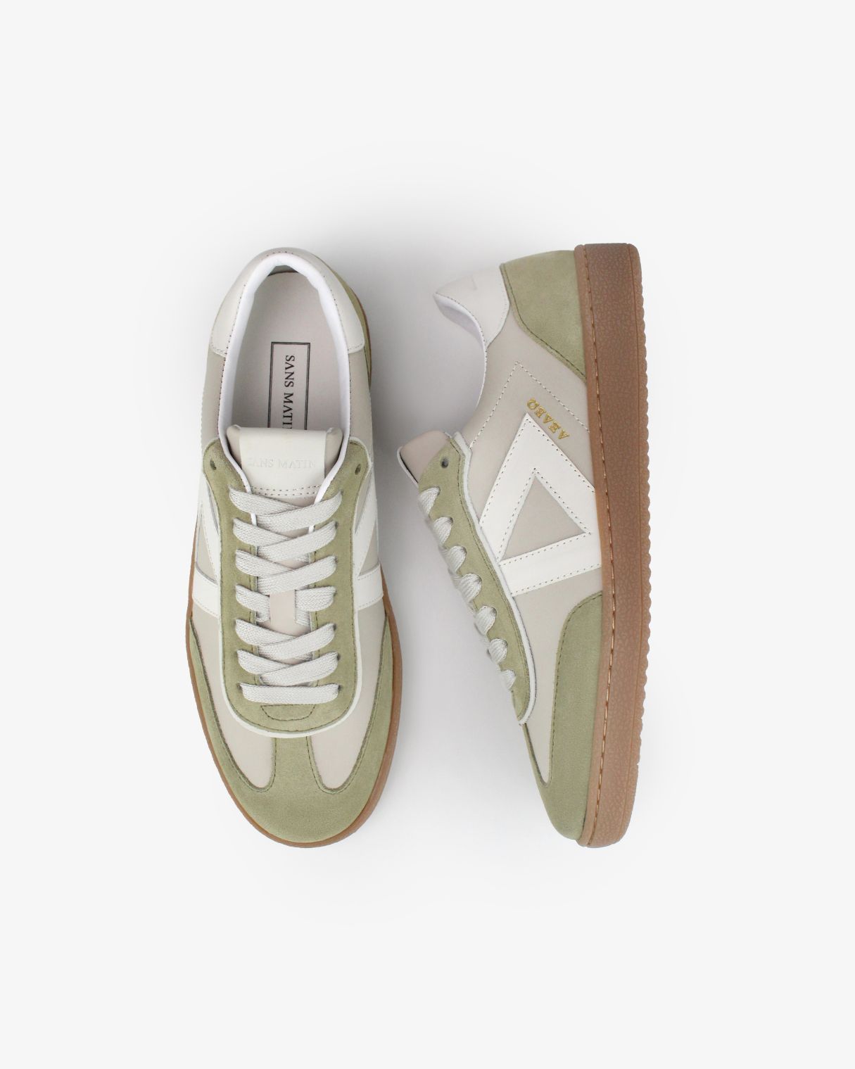 Hera Low Top Trainers - Taupe Leather, Olive Green Suede & Stone Leather