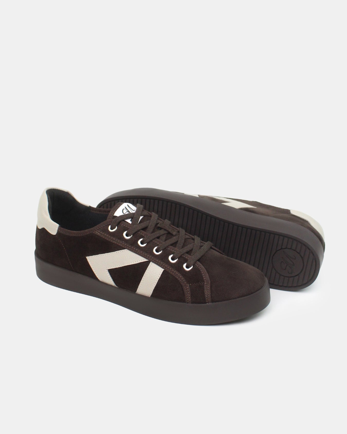 AW25 Limited Edition Helios Low Top Trainers - Chocolate Corduroy & Stone Pebbled Leather