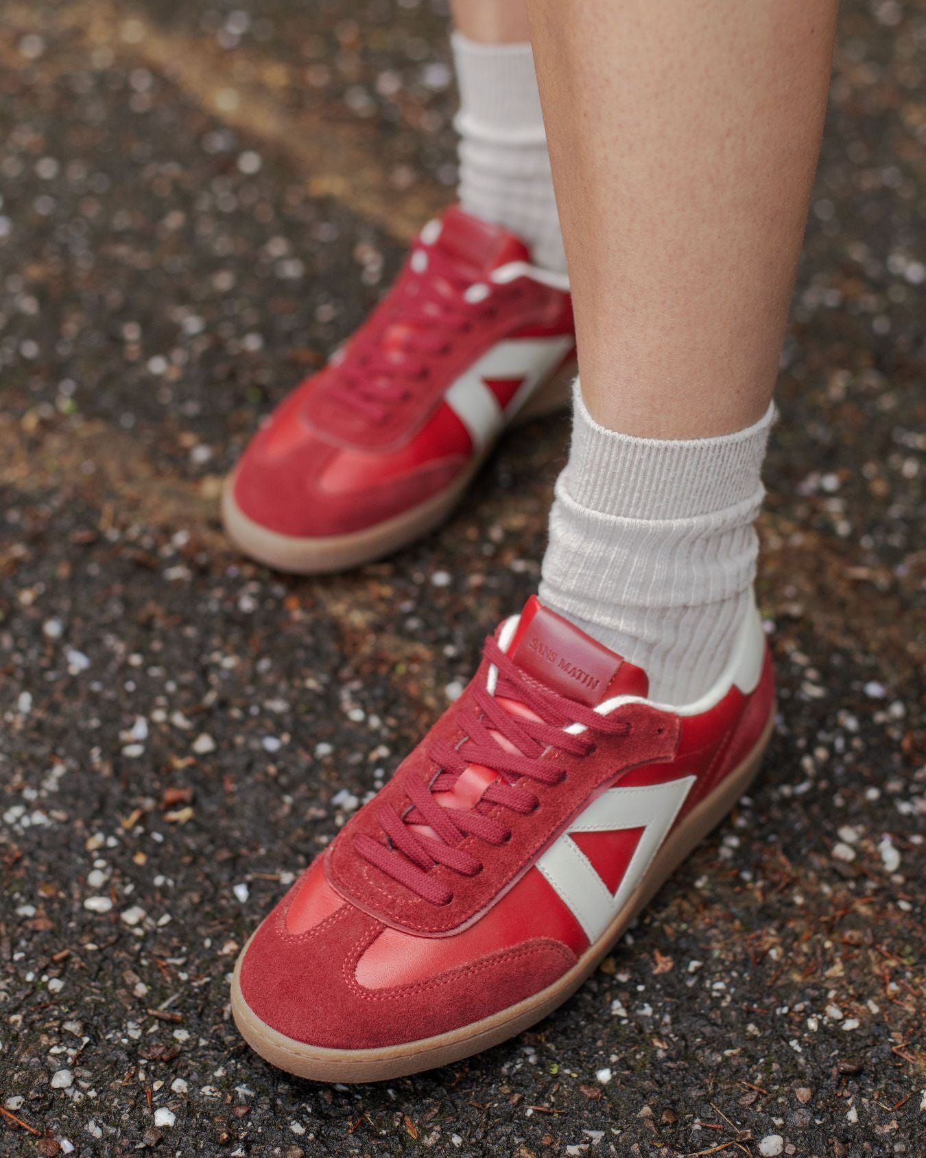 Hera Low Top Trainers - Scarlet Red Leather & Suede