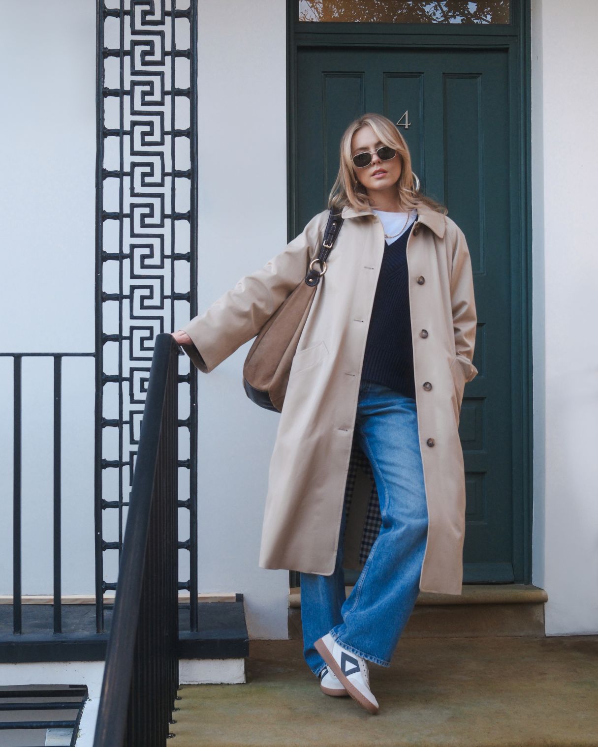 Hera Low Top Trainers - Stone Leather & Denim Blue Nubuck Leather