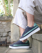 Olympus - Indigo-Denim Blue Suede & Sea Green Leather
