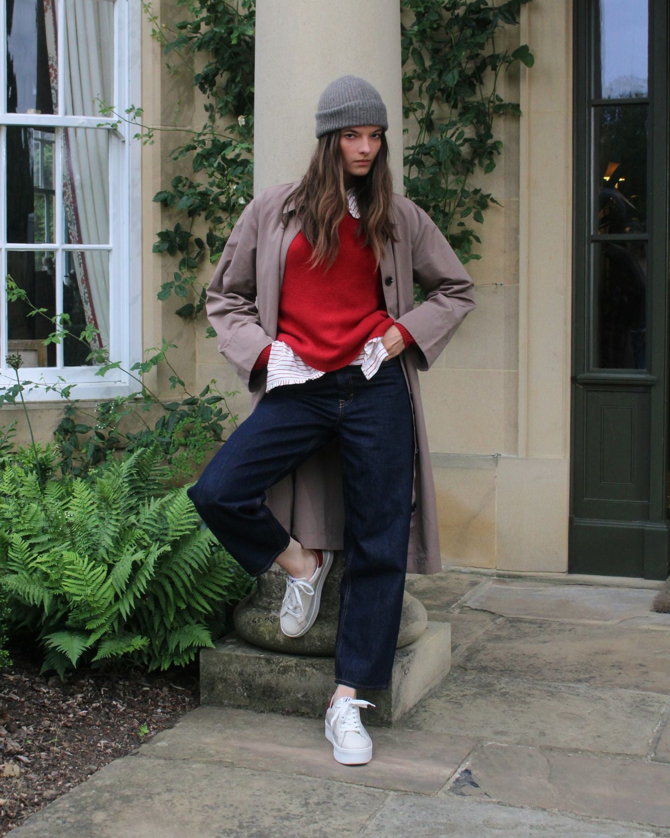 AW25 Limited Edition Gaia Platform Trainers - Stone, Red & Grey Leather