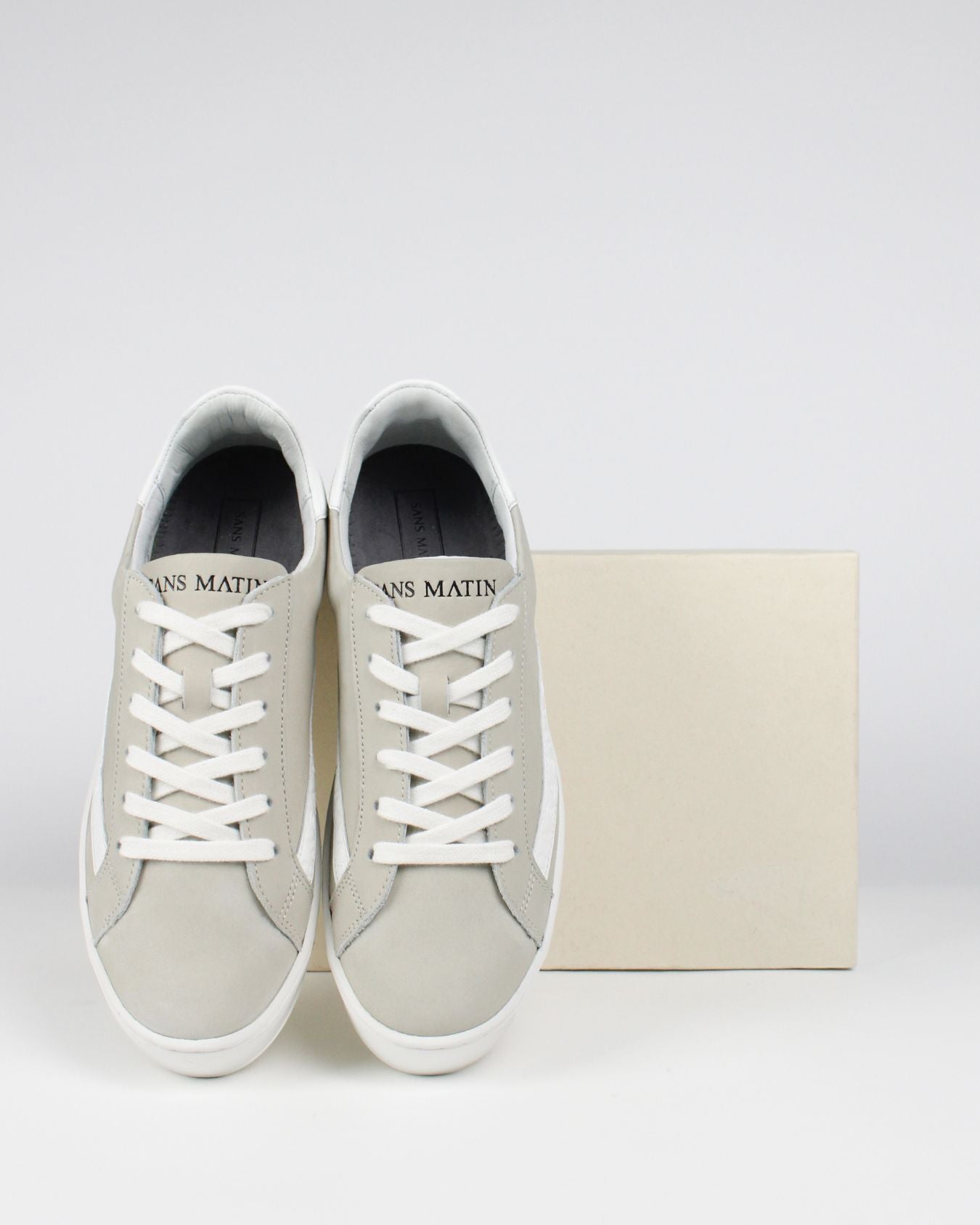Gaia Platform Trainers - Pale Taupe Nubuck Leather & White Leather