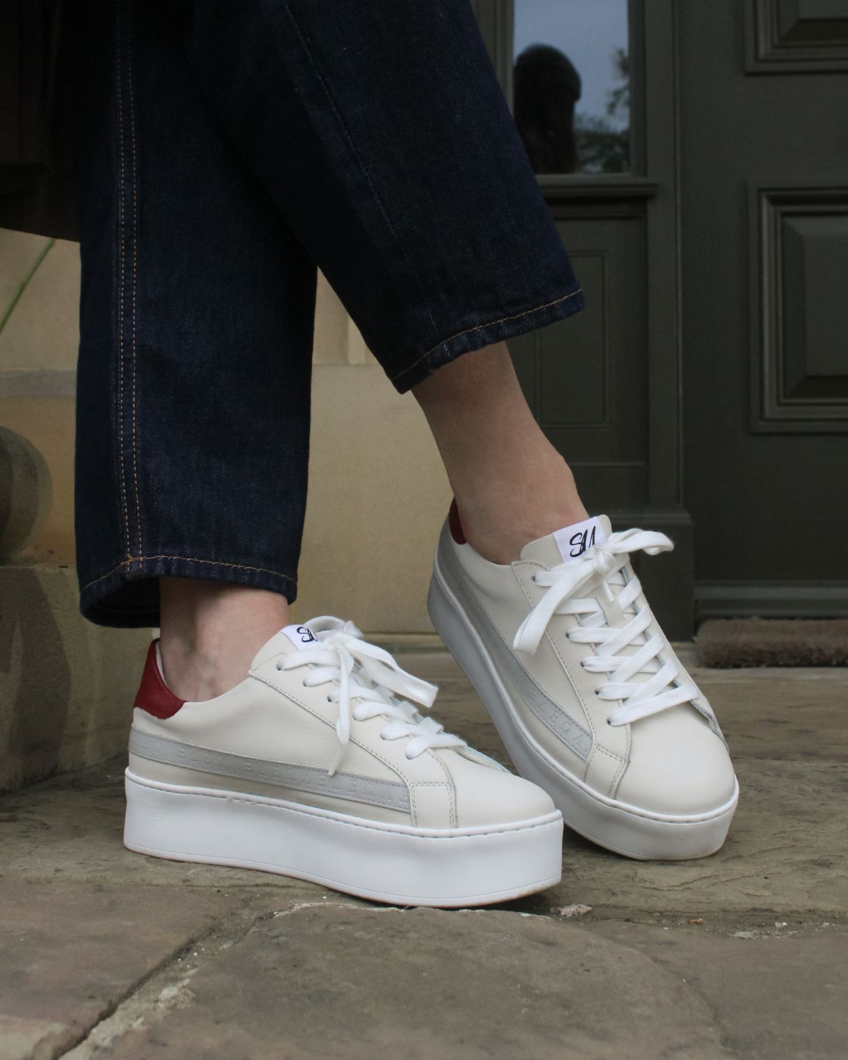 AW25 Limited Edition Gaia Platform Trainers - Stone, Red & Grey Leather