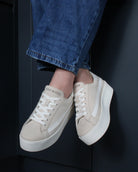 Gaia Platform Trainers - Pale Taupe Nubuck Leather & White Leather