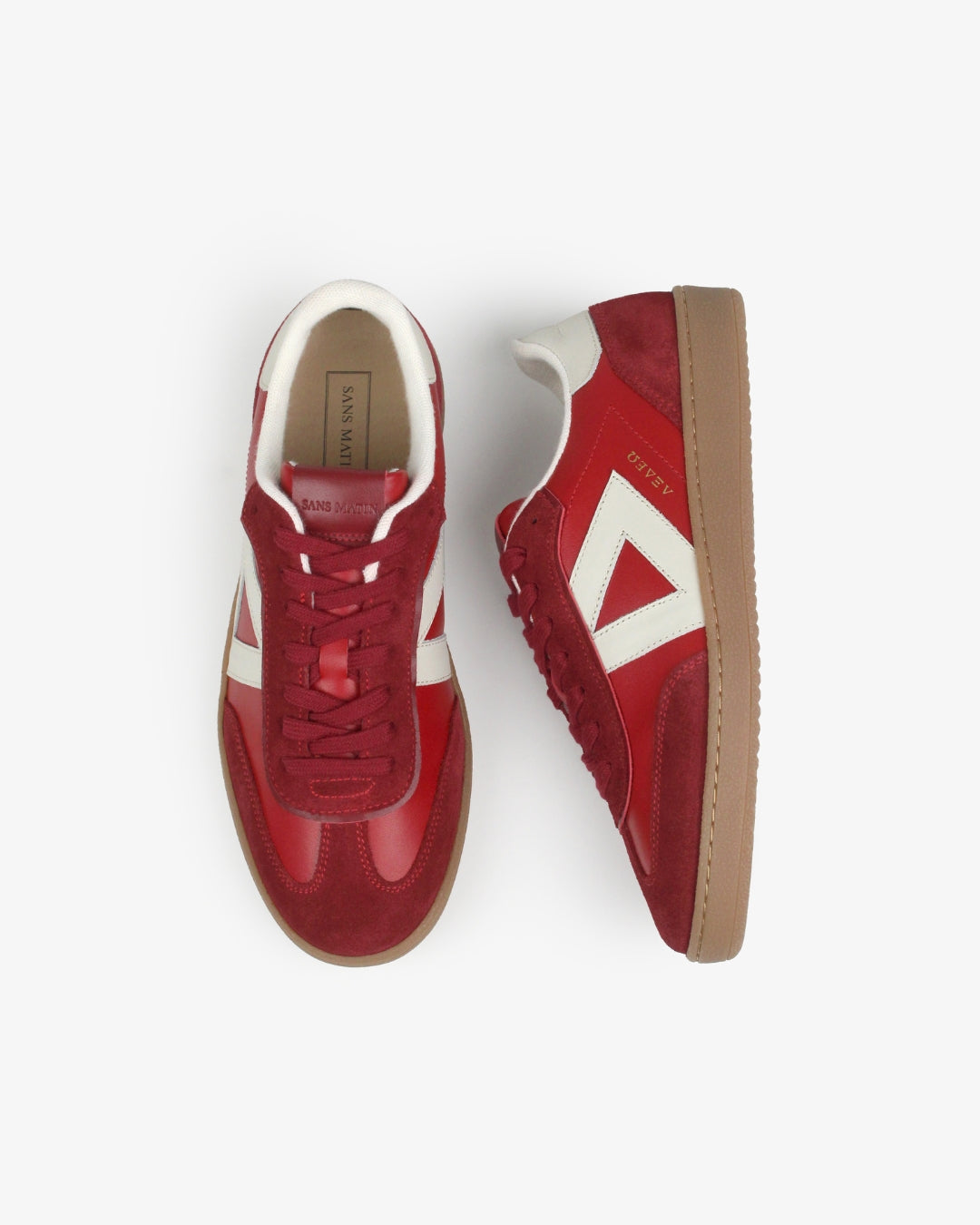 Hera Low Top Trainers - Scarlet Red Leather & Suede