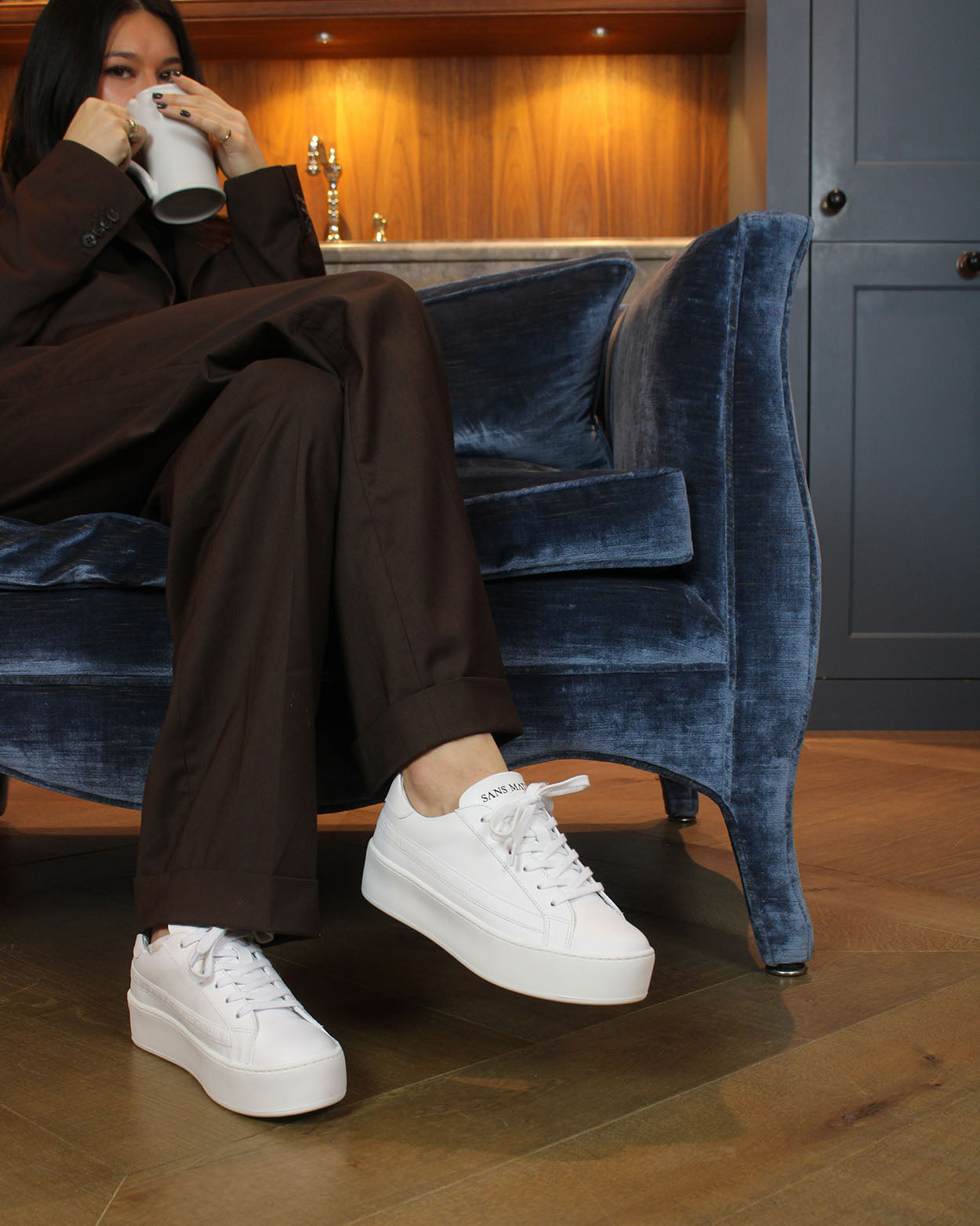 Sans Matin Gaia Women's Platform Trainers White Leather