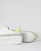 Gaia Platform Trainers - White, Grey & Lime-Yellow Pebbled Leather