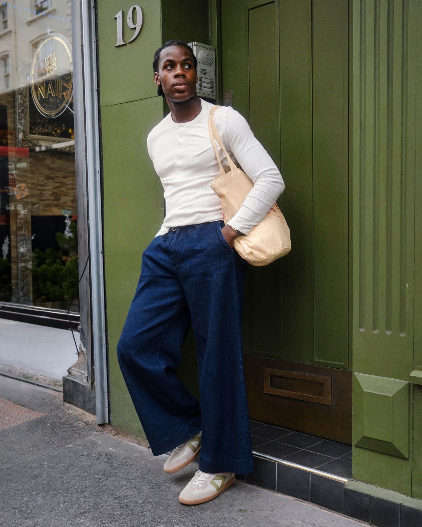 Hera Low Top Trainers - Sand Leather, Suede & Olive Green Leather