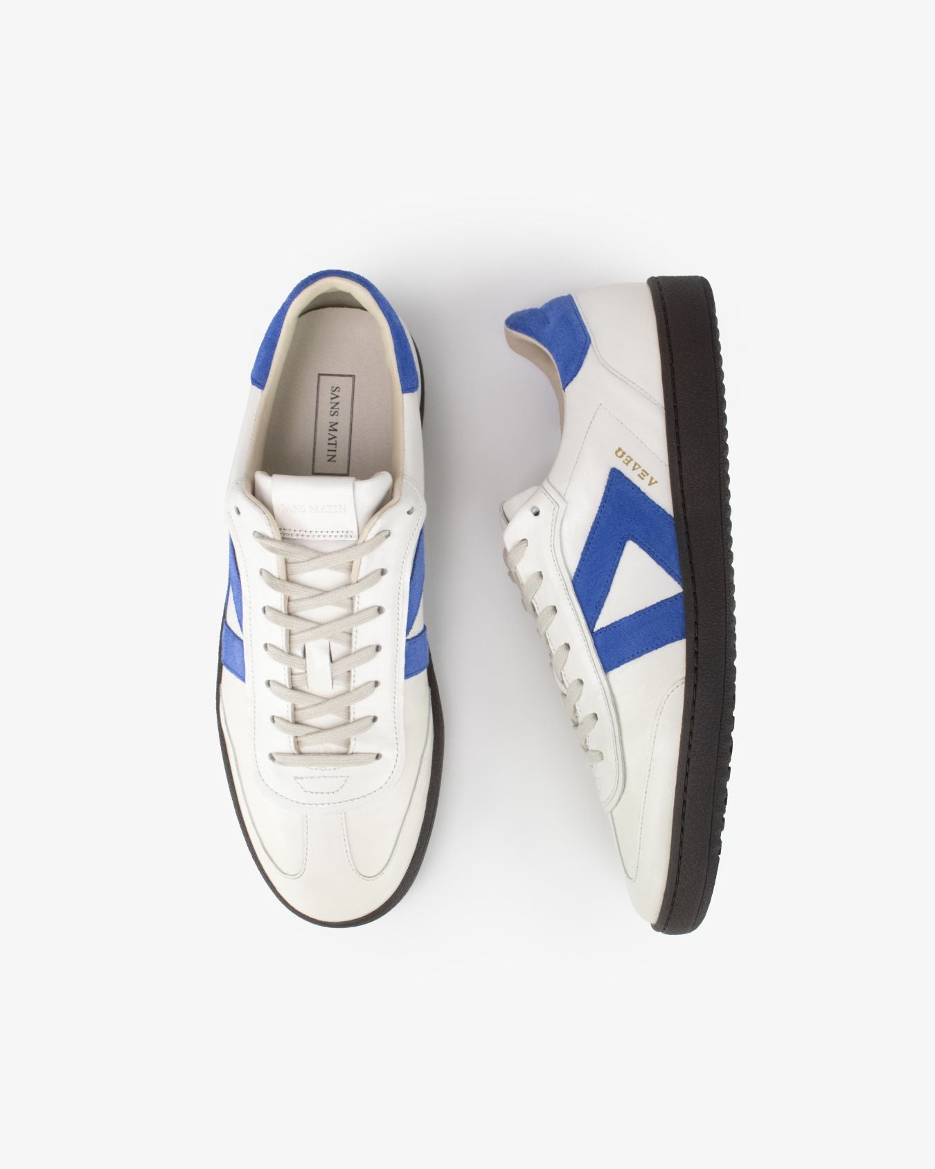 Hera Low Top Trainers - Patent Stone Leather & Cobalt Blue Suede