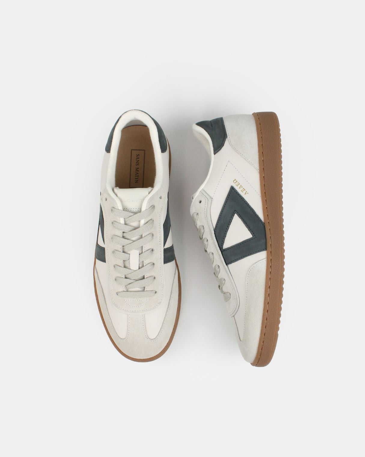 Hera Low Top Trainers - Stone Leather & Denim Blue Nubuck Leather