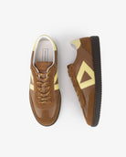 Hera Low Top Trainers - Tan Brown Leather, Suede & Butter Yellow Leather