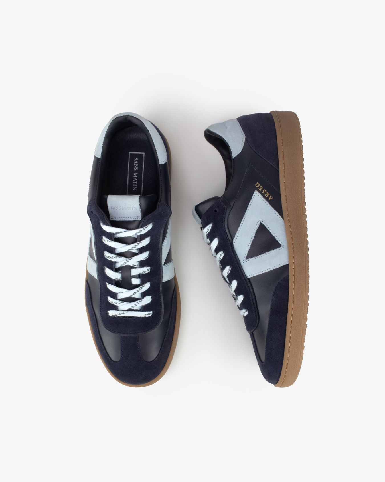 Hera Low Top Trainers - Navy Blue Leather, Suede & Sky Blue Nubuck Leather