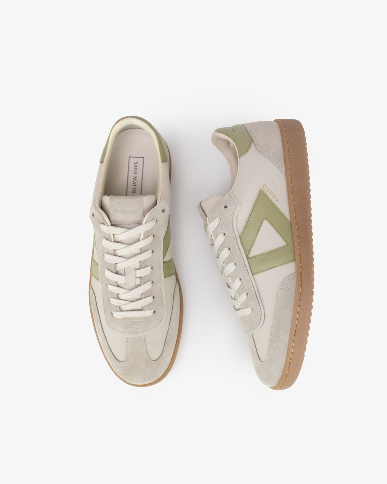 Hera Low Top Trainers - Sand Leather, Suede & Olive Green Leather