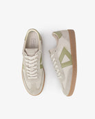 Hera Low Top Trainers - Sand Leather, Suede & Olive Green Leather
