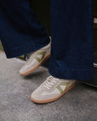 Hera Low Top Trainers - Sand Leather, Suede & Olive Green Leather