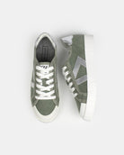 AW25 Limited Edition Helios Low Top Trainers - Khaki Green Canvas & Silver Leather