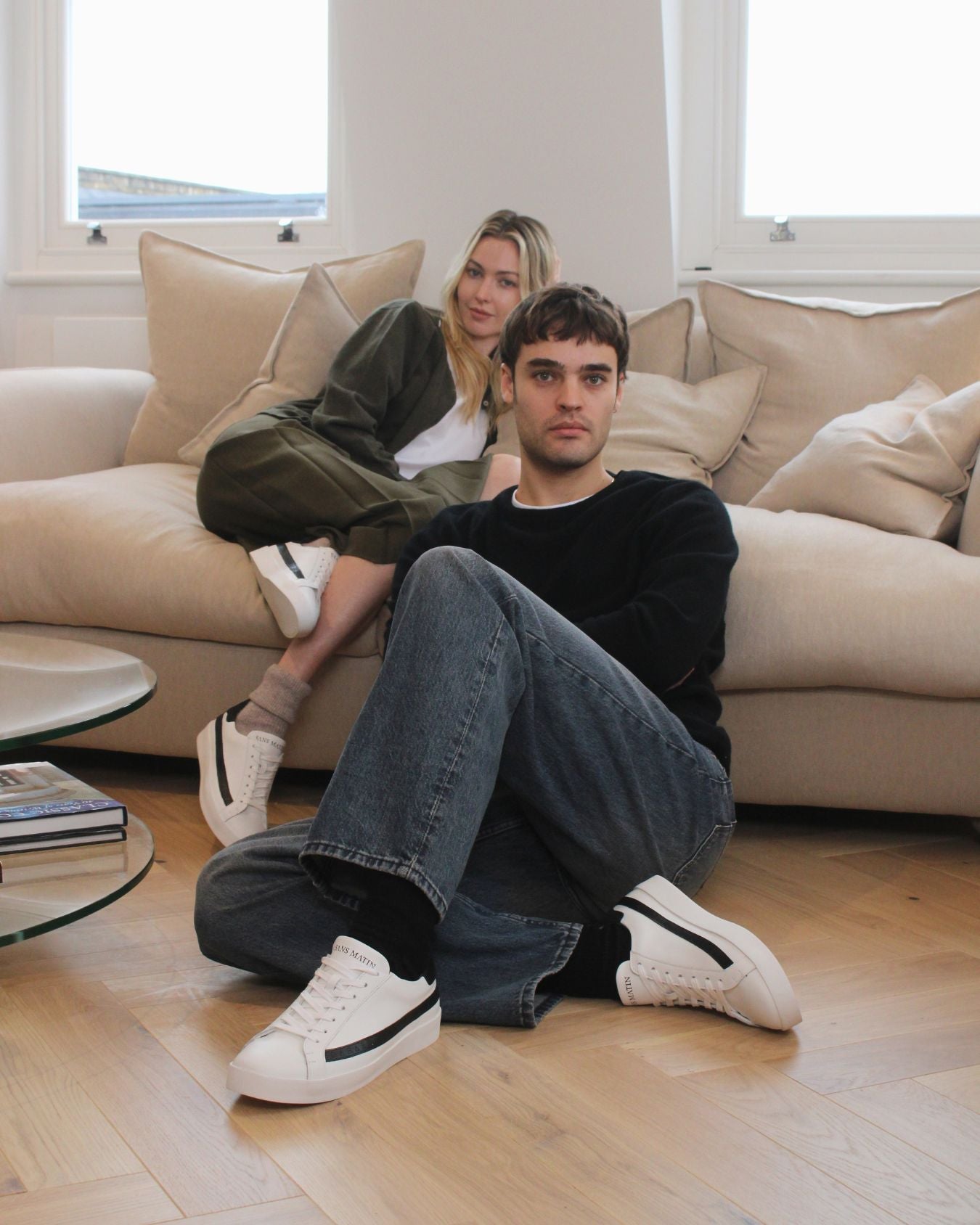 Olympus Low Top Trainers - White Leather & Black Nubuck Leather