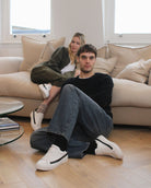 Olympus Low Top Trainers - White Leather & Black Nubuck Leather