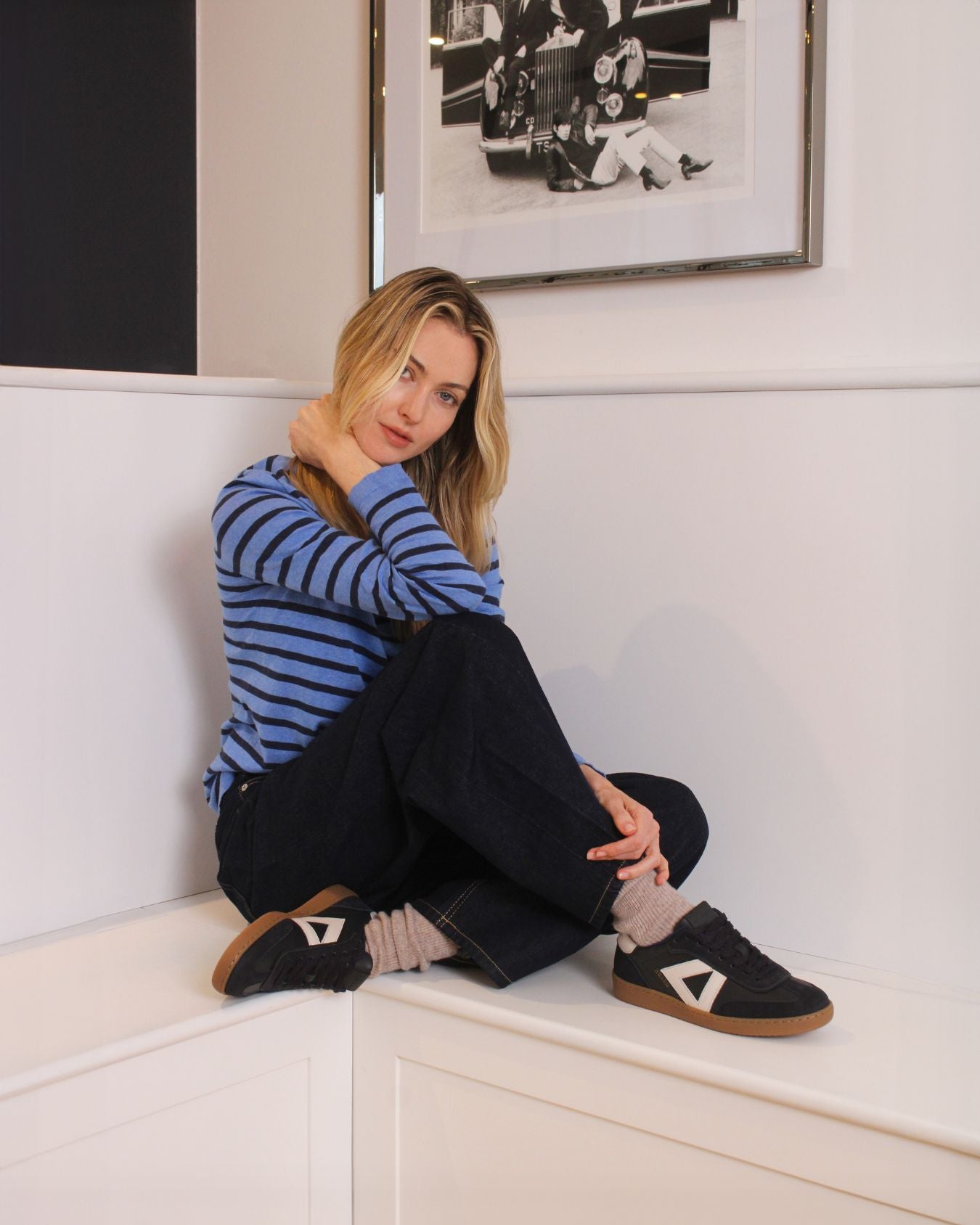 Hera Low Top Trainers - Midnight Blue Nubuck & Stone Leather