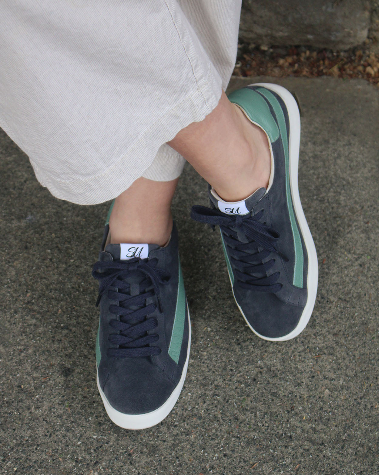 Olympus - Indigo-Denim Blue Suede & Sea Green Leather