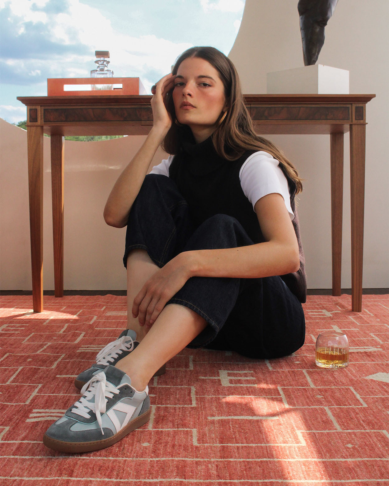 Hera Low Top Trainers - Soft Teal Leather & Denim Blue Suede
