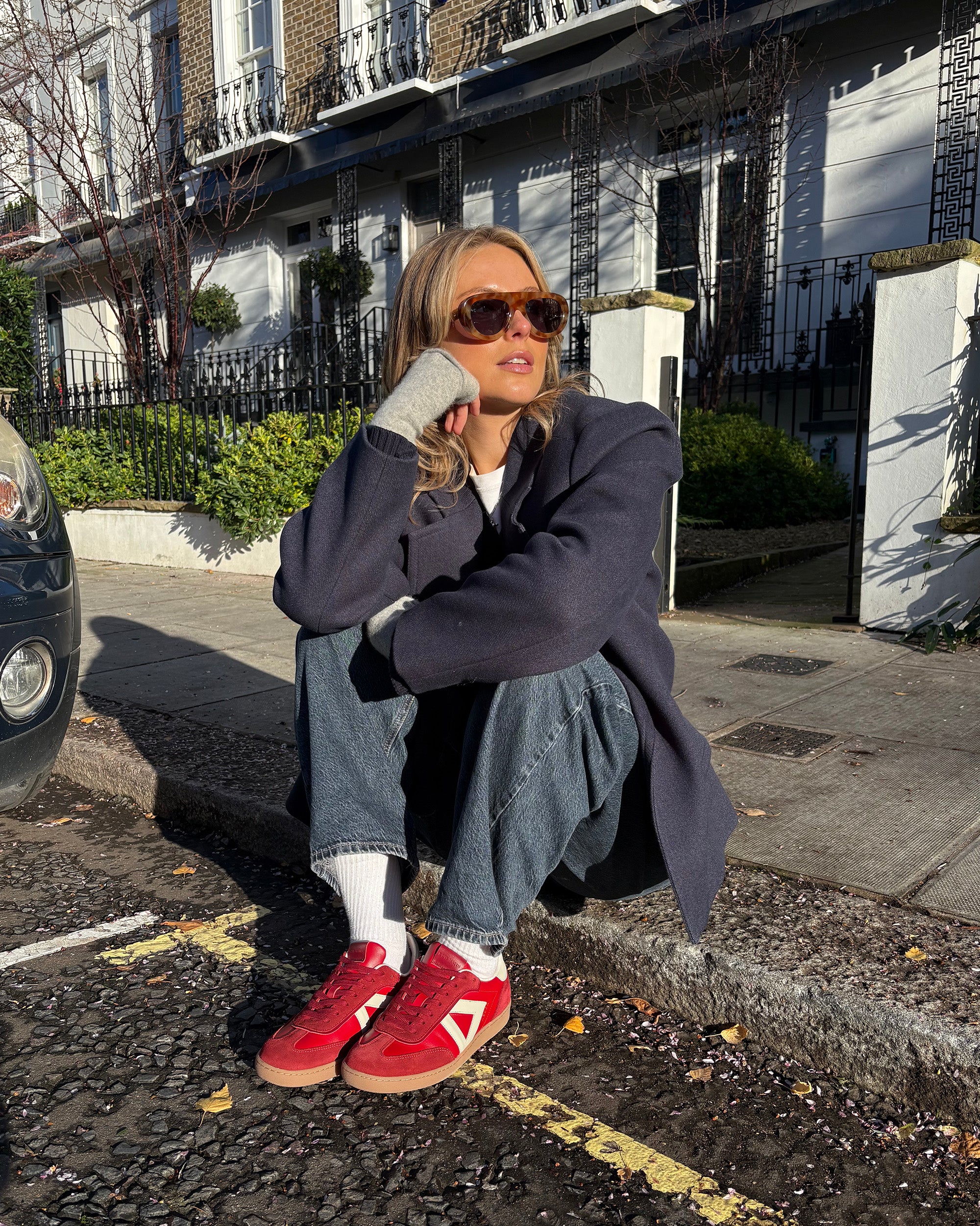 Hera Low Top Trainers - Scarlet Red Leather & Suede