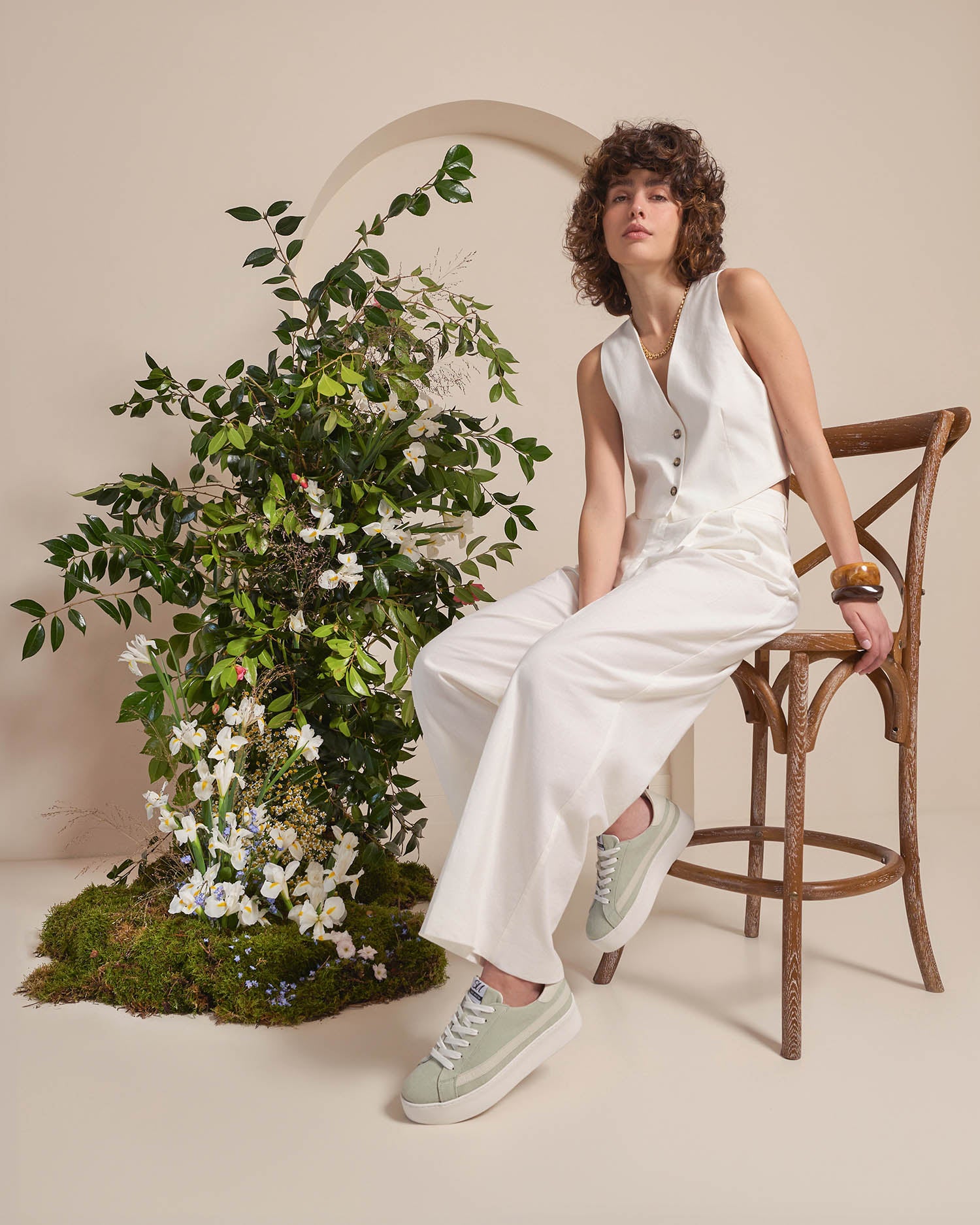 Gaia - Sage Green Canvas & Stone Leather