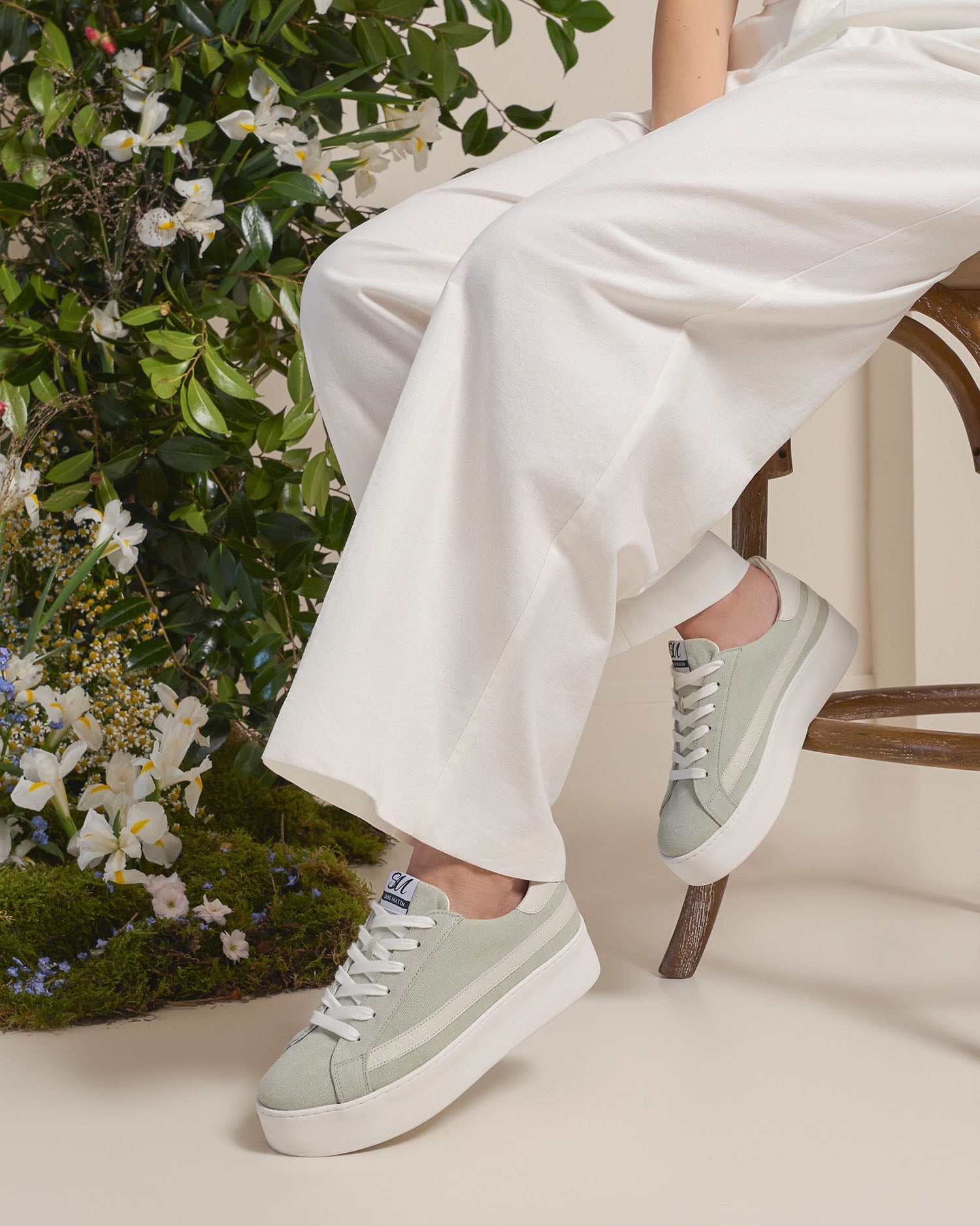 Gaia - Sage Green Canvas & Stone Leather