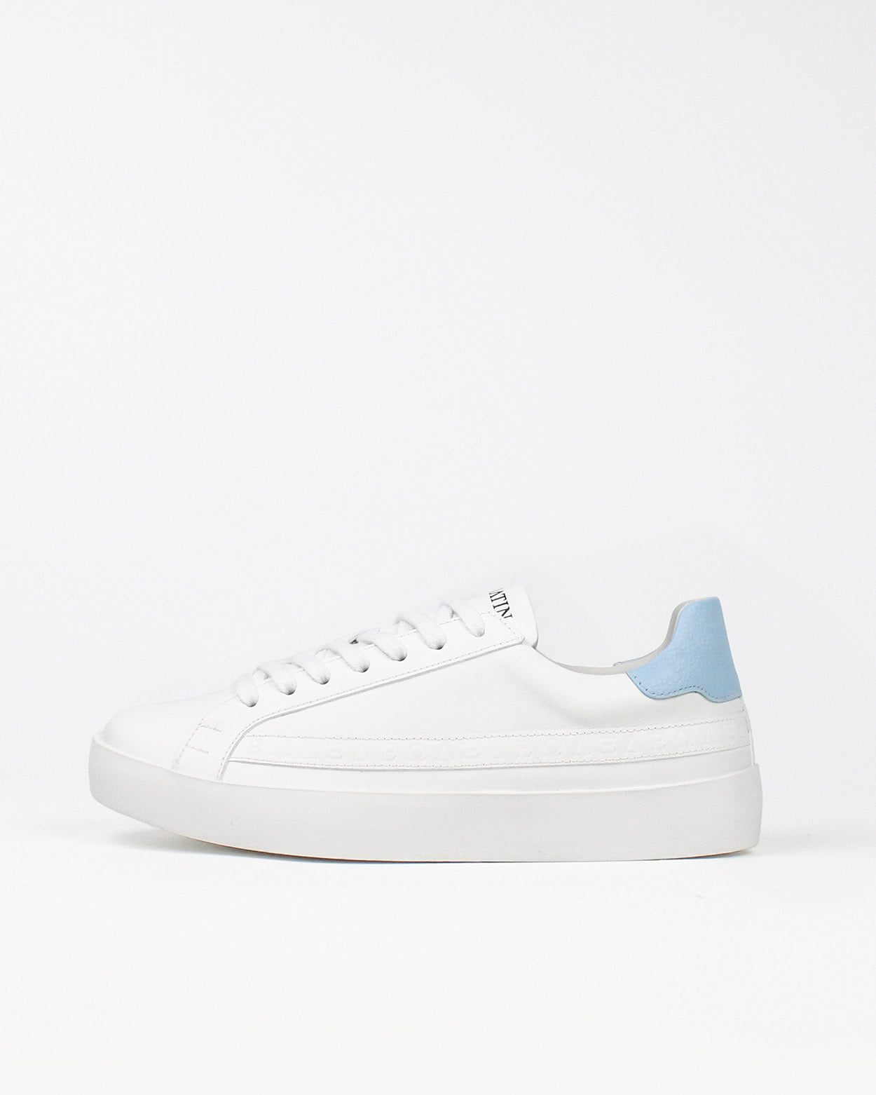 Olympus Low Top Trainers White & Blue Pebbled Leather