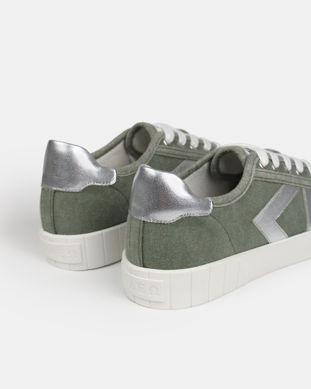 AW25 Limited Edition Helios Low Top Trainers - Khaki Green Canvas & Silver Leather