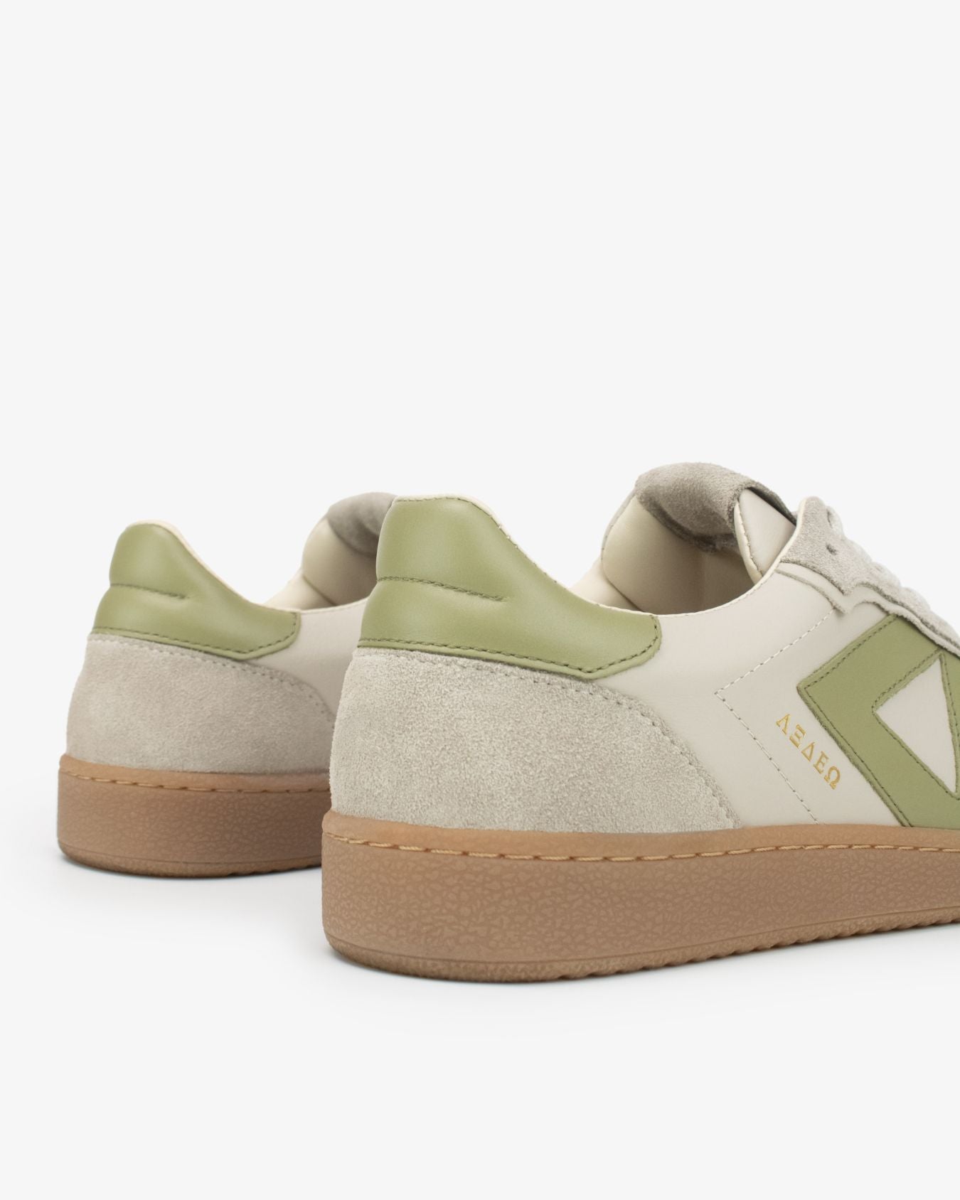 Hera Low Top Trainers - Sand Leather, Suede & Olive Green Leather