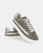 AW25 Limited Edition Olympus Low Top Trainers - Olive Green Suede & Silver Leather