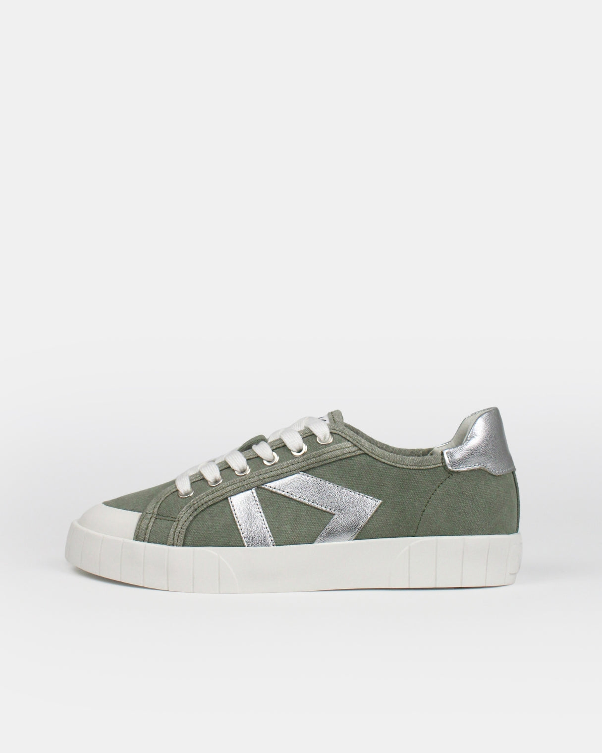 AW25 Limited Edition Helios Low Top Trainers - Khaki Green Canvas & Silver Leather