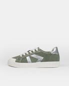 AW25 Limited Edition Helios Low Top Trainers - Khaki Green Canvas & Silver Leather