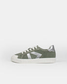 AW25 Limited Edition Helios Low Top Trainers - Khaki Green Canvas & Silver Leather