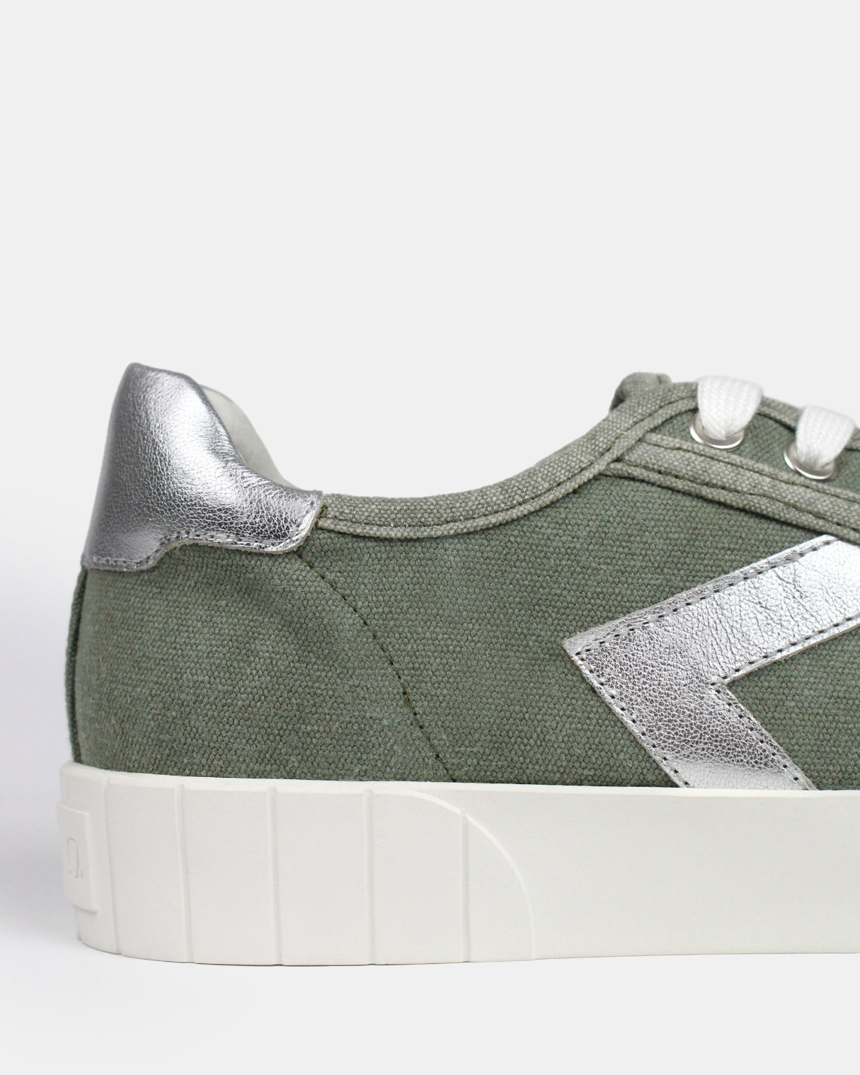 AW25 Limited Edition Helios Low Top Trainers - Khaki Green Canvas & Silver Leather