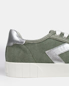 AW25 Limited Edition Helios Low Top Trainers - Khaki Green Canvas & Silver Leather