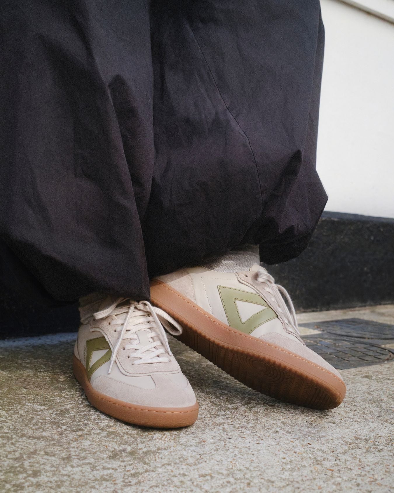 Hera Low Top Trainers - Sand Leather, Suede & Olive Green Leather