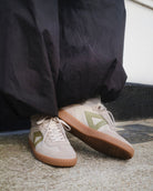 Hera Low Top Trainers - Sand Leather, Suede & Olive Green Leather