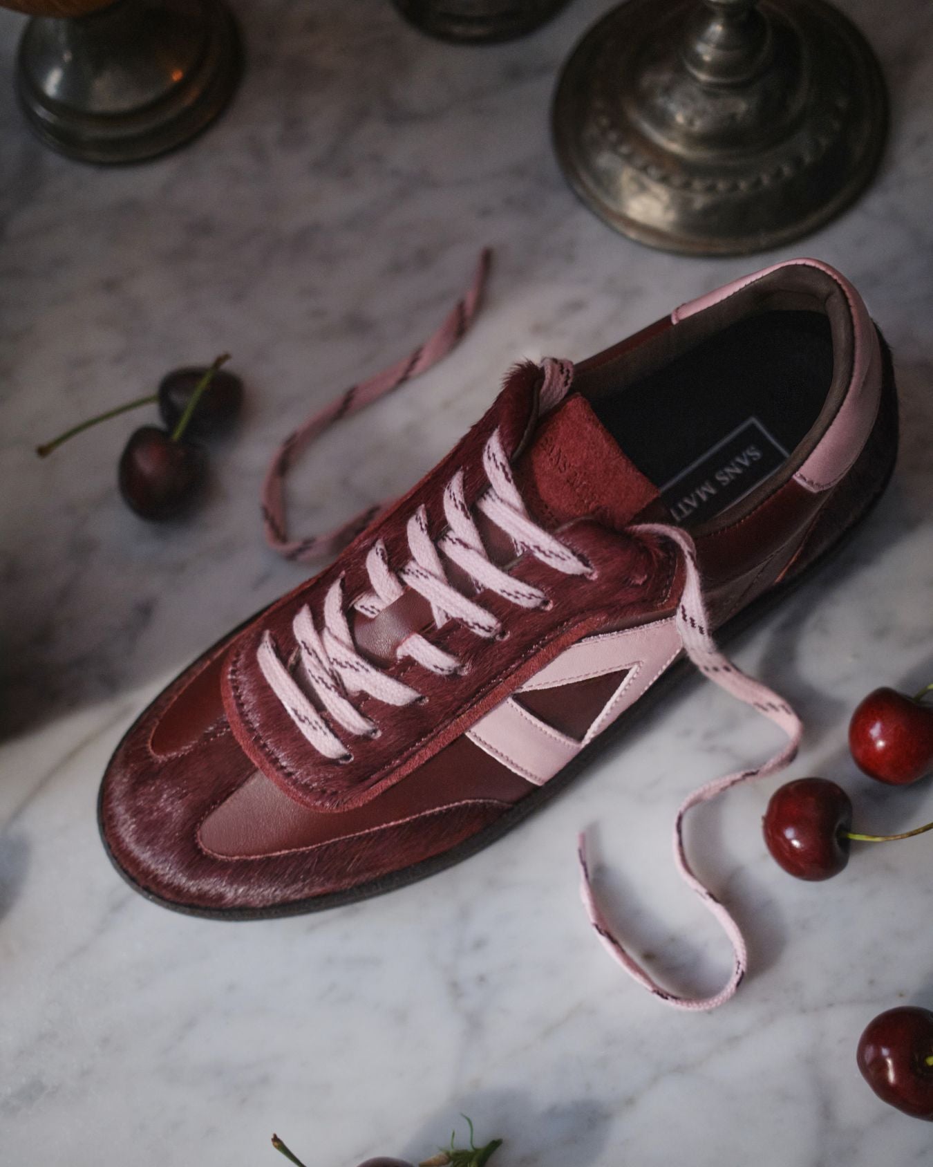 Hera Low Top Trainers - Cherry Leather, Calf Hair & Blush Pink Leather