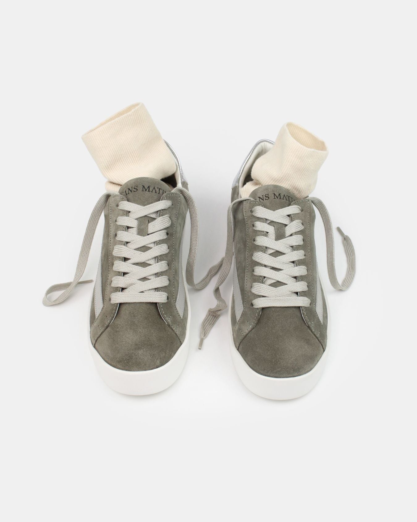 AW25 Limited Edition Olympus Low Top Trainers - Olive Green Suede & Silver Leather