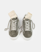 AW25 Limited Edition Olympus Low Top Trainers - Olive Green Suede & Silver Leather