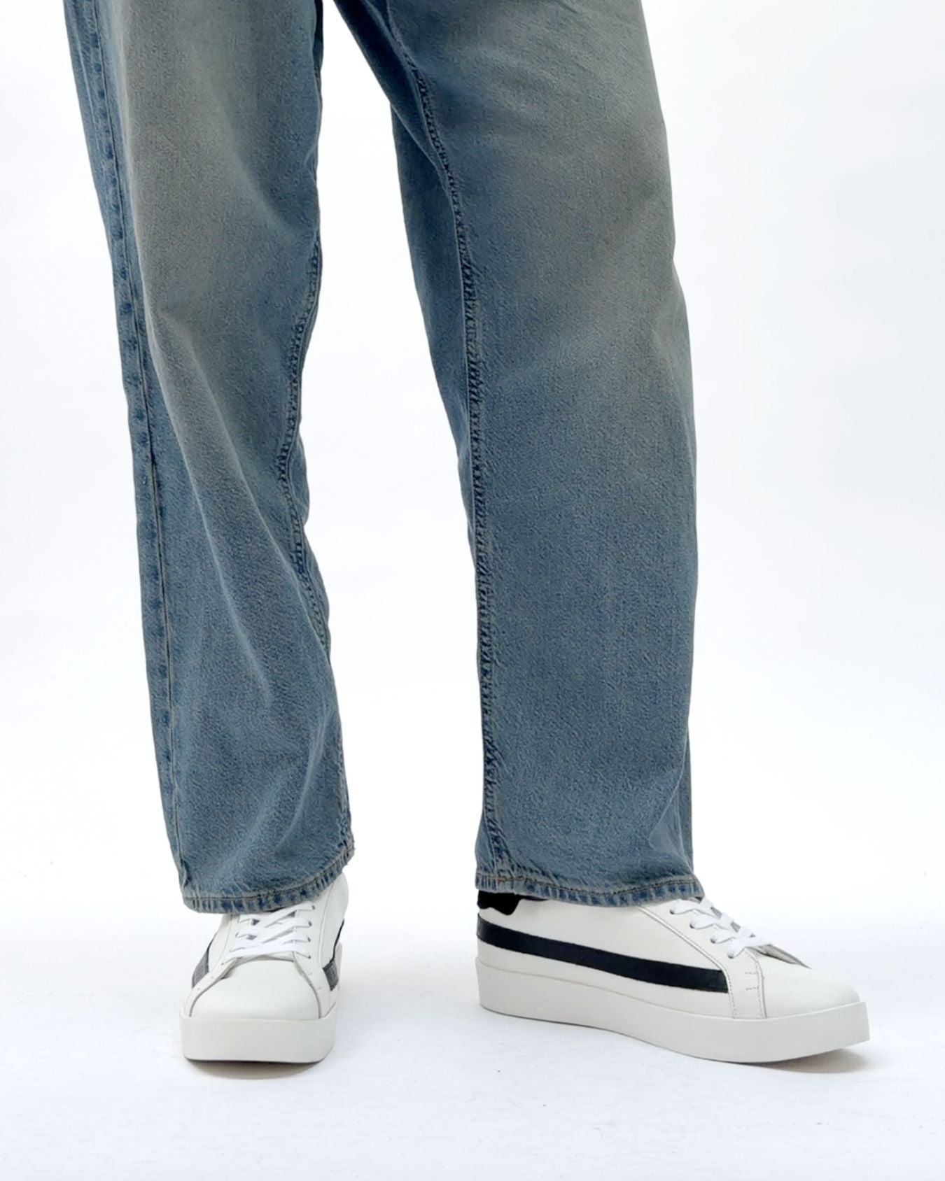 Olympus Low Top Trainers - White Leather & Black Nubuck Leather